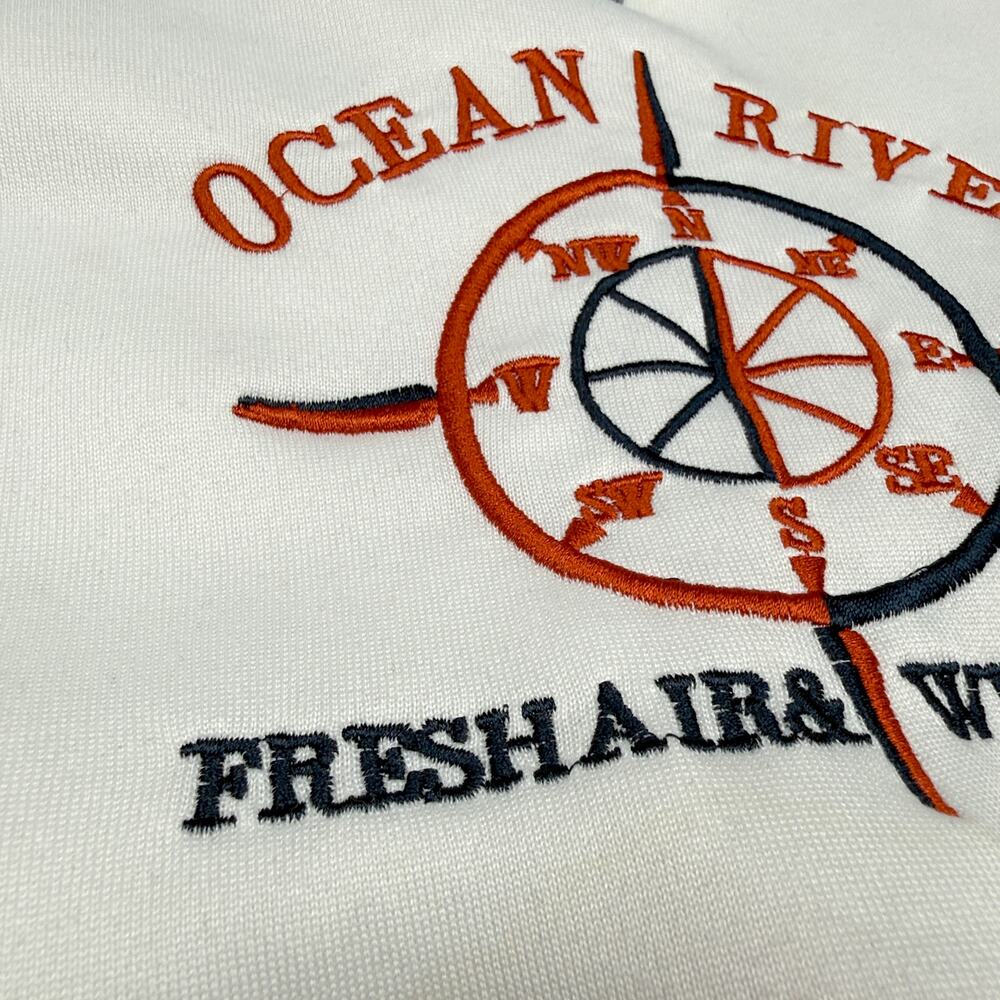 Ocean River Embroidered Compass Collared Pullover Sweatshirt (White | Size S) - Picture 3 of 5